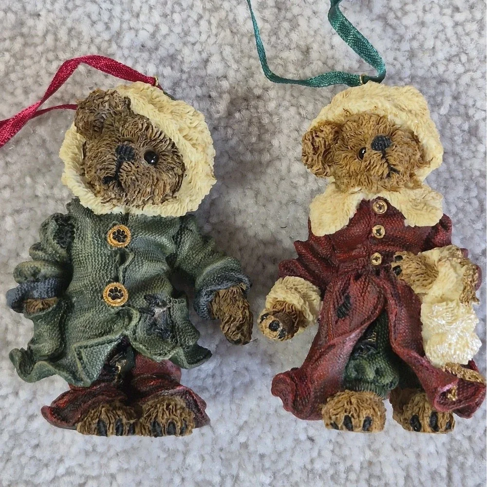 Vintage 1995 Boyds Bears Resin Ornaments Matthew & Bailey Christmas Set W/Box